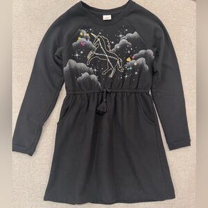 wonder nation Black Long-Sleeve Unicorn Dress with Rhinestone Accents